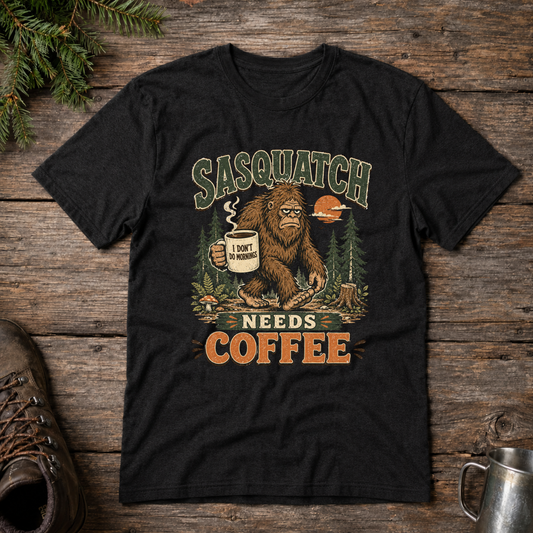 Sasquatch Needs Coffee t-shirt