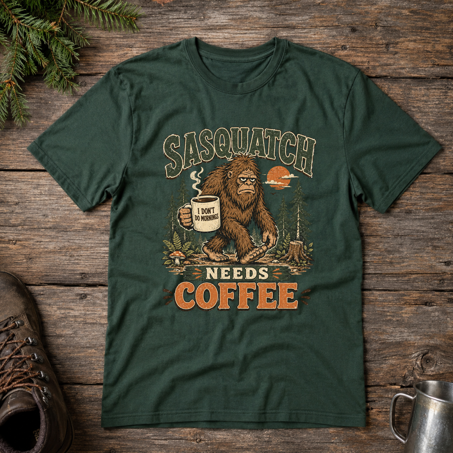 Sasquatch Needs Coffee t-shirt